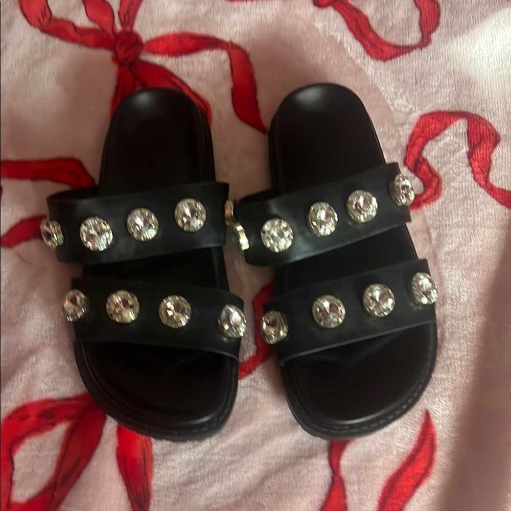 Zara Black Sandals with Silver Embellishments
